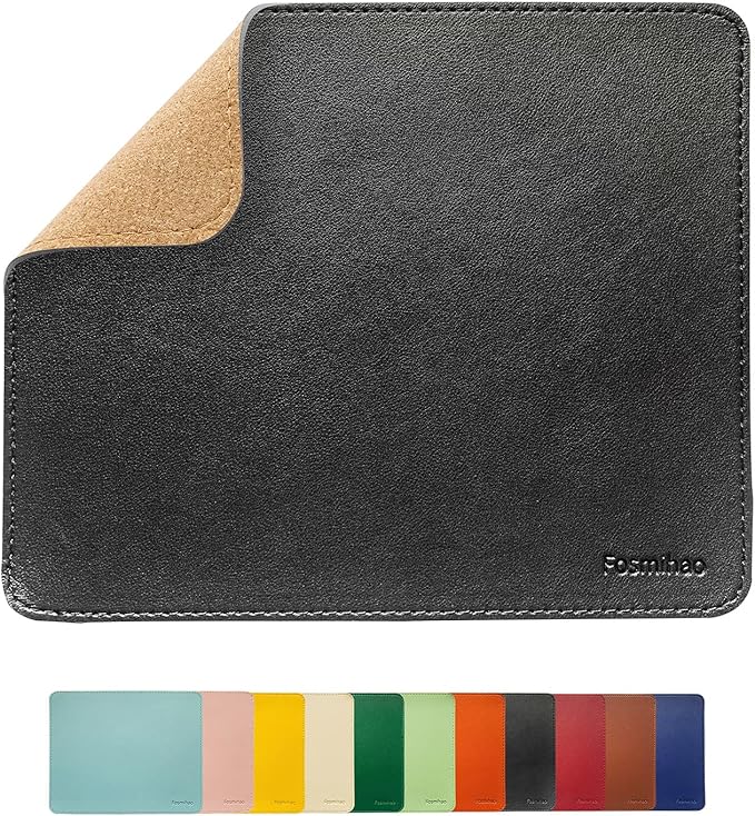 Leather Mouse Pad - Wood Mouse Pad, Double Side Mouse Pad with Stitched Edge, Waterproof Ultra Thin Mouse Pad for Computers, Laptop, Office & Home, 10.2 x 8.3 Inch, 1 Pack (Black)