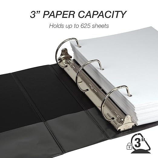Samsill Durable 3 inch 3 Ring Binder, D Ring Binder, 100% Recycled Chipboard, Black