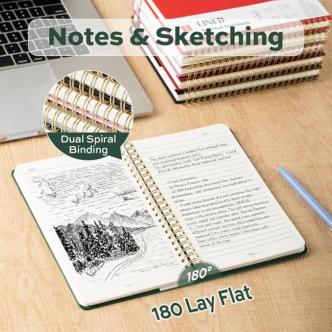 deli Dark GreenLined Spiral Journal Notebook, 160 Pages, A5 (5.5"x8") Hardcover Writing Notebook, College Ruled Spiral Bound Journal for Women & Men - Perfect for Work, School, Office & Note Taking