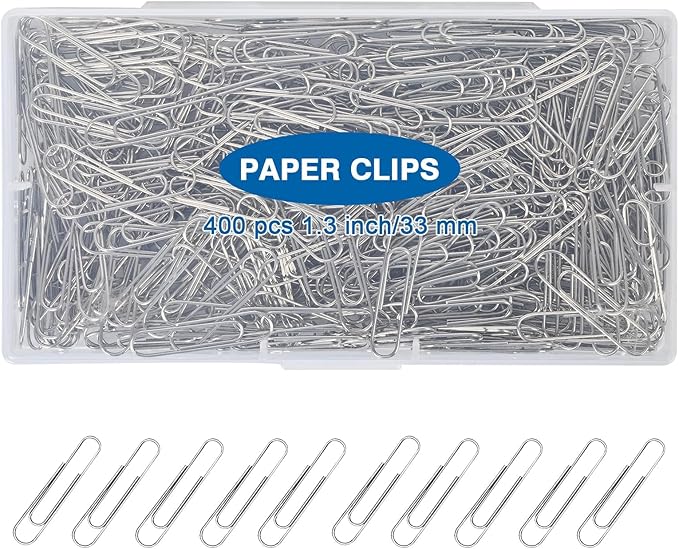 400 Pcs Medium Paper Clips,1.3 inch Smooth Paperclips Metal Paper Clip for Office, School and Teacher Supplies