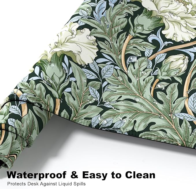 Desk Mat, Large Gaming Mouse Pad, 32" x 12", White Retro Floral | Waterproof Desk Pad, Non-Slip Rubber Base, Desktop Mat with Stitched Edges, Desk Accessories for Office, Work, Home