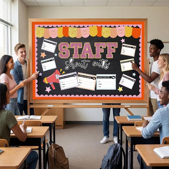 Mooliwe Staff Shout Out Bulletin Board Kit, Employee Recognition Decor Set with 20 Appreciation Cutouts for Employee of Month Office School Classroom Wall Door Decor Supplies