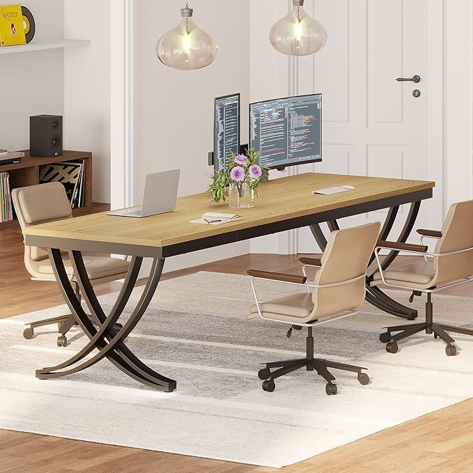 Tribesigns 2 Person Office Computer Desk, 78.7-Inch Extra Long Desk, Large Double Desk for Two People, Workstation Work Desk for Home Office with Stylish Legs (Natural)