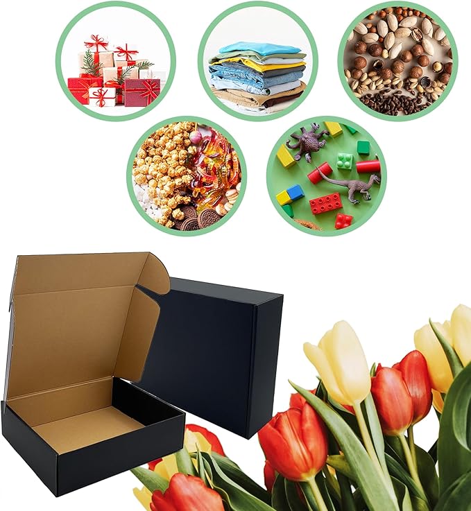 24 Pack 11x9x3 inch Black Shipping Boxes ，Cardboard Packaging Boxes for Mailing Shipping Corrugated Cardboard Boxes for Packaging Small Business Craft Flat Shipping Boxes Empty Gifts Giving Products