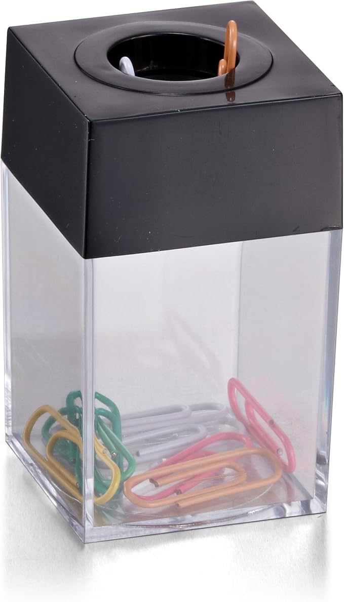 Officemate Small Clip Dispenser with Magnetic Top, Clear/Black (93687)