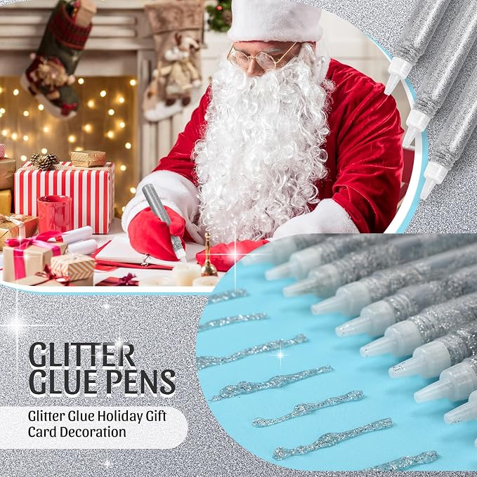 Cholemy 60 Pcs Glitter Glue Pens Glitter Glue Stick Set for Crafts Washable Markers Painting Pens for DIY Arts Projects Scrapbooking Holiday Greeting Card Decorating Supplies(Sliver)