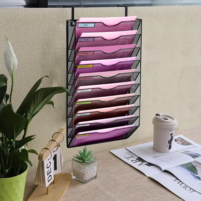 Wall Mounted File Organiser A7 Mesh in Hanging Wall File Holder Mail Organiser