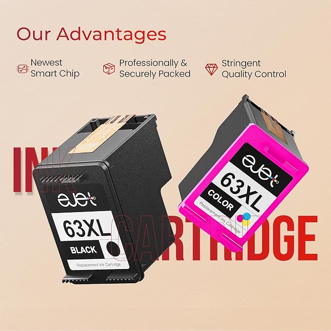 63XL Ink Cartridges Black and Color Replacement for HP Ink 63 XL Combo Pack | for HP 63XL Ink Cartridge Combo Pack Work for HP OfficeJet 3830 4650 5255 Envy 4520 4512 Deskjet 1112 3630 (2 Black, 1 Color)