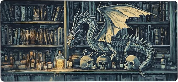 Aesthetic Dragon Gaming Mouse Pad, Deep Teal Gothic Desk Mat with Anti-Slip Base & Stitched Edges, Office Supplies & Desk Decor for Women, 35.4" x 15.7" in Home Office Essentials