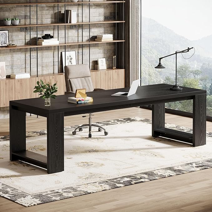 Tribesigns 2 Person Desk Set of 2, 86.6 Inches Extra Long Desk, Two People Computer Writing Table, All Wood Large Desks Workstation for Home Office, Black