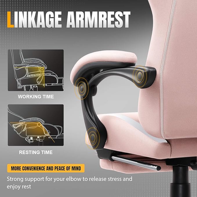 GTPLAYER Gaming Chair with Foot Rest & Pocket Spring Cushion, Breathable Fabric for Home Office Desk, Ergonomic High Back Computer Chair with Headrest & Lumbar Support, Pink