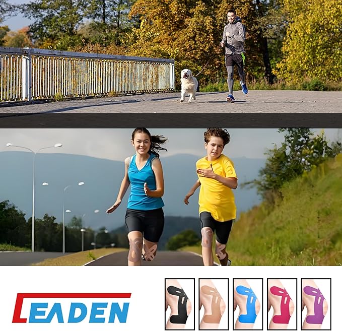 IEADEN Precut Kinesiology Tape for Knees, 10 Pcs, 5 Colors - Knee Support & Stability, Knee Pain Relief Athletic Tape - Waterproof & Elastic, Breathable Hypoallergenic Latex-Free Tape