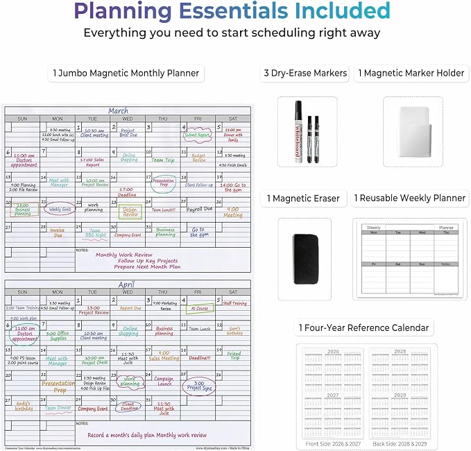 Magnetic Dry Erase Calendar for Wall 2 Month,38 x 50 in Calendar Magnetic | 50x38 Extra Large Giant Huge Monthly Laminated Erasable Whiteboard Calendar, Bimonthly 60 Days Reusable Planning for Office