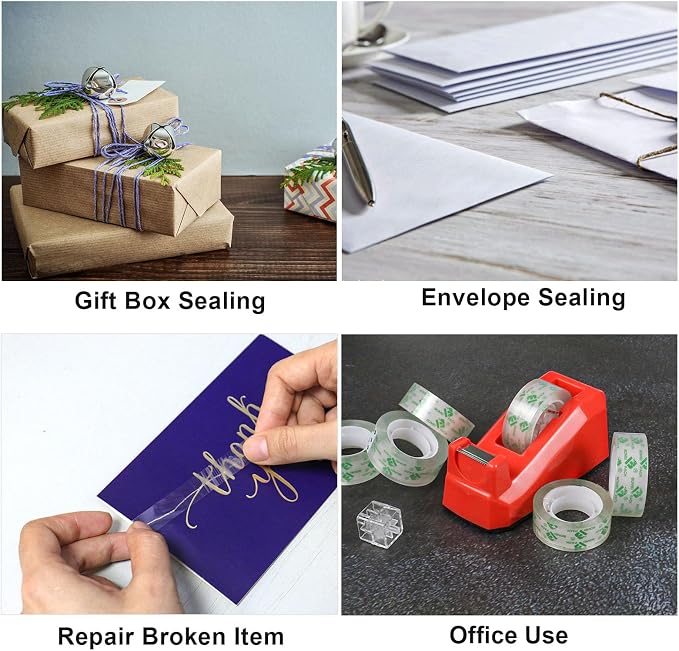 BOMEI PACK Tape Dispensers Desk, 1 Pack Red with 6Rolls Transparent Tape Refills, 1 Inch Core, for Gift Wrapping, School, Office and Home