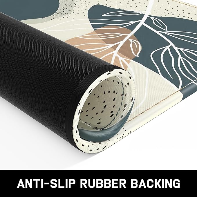 Mouse Pad, Minimalism Marble Style Computer Pad, Anti-Slip Rubber Mouse Mat with Stitched Edges for Gaming, Office, Laptop, PC, Women, 9" x 8" Thick 3 mm, Boho Leaves