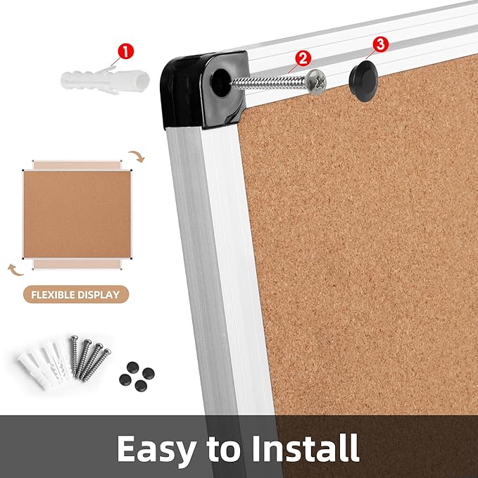 Board2by Large Cork Bulletin Board 96" X 48", Silver Aluminum Framed Corkboard for Wall, Wall Mounted Notice Pin Board with Push Pins for School, Home & Office - 7' x 4' Corkboard