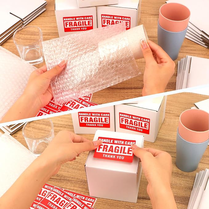25Pack 5x5x5 Shipping Boxes for Small Business,White Mailing Boxes with Bubble Bags & Fragile Stickers for Mailing and Packing Small Gifts,Candle 5x5 Shipping boxes,Mug boxes for Shipping