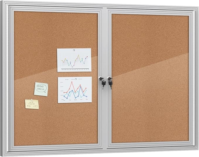 Mifuro 48"x34" Enclosed Bulletin Board, Outdoor Lockable Weather-Resistant Aluminum Cork Noticeboard for School & Office, Silver Frame w/Cork