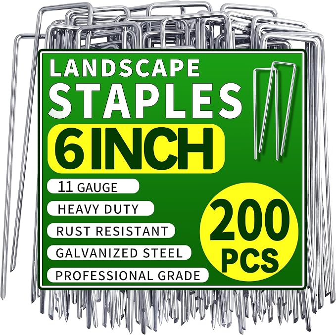 200 Pack Landscape Staples 6 Inch 11 Gauge Garden Stakes | Galvanized Garden Staples Pins Anti-Rust Ground Stakes for Weed Barrier, Irrigation Tubing, Landscaping Fabric, Yard Lawn
