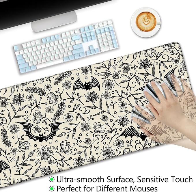 LIMKRIAN Bat Mouse Pad, Large Gaming Desk Mat, 31.5 x 11.8 in Gothic Decor | Stitched Edges, Non-Slip, Computer Keyboard Pad Mat for Work, Gamer, Office, Home, Desktop, Goth Desk Accessories for Women
