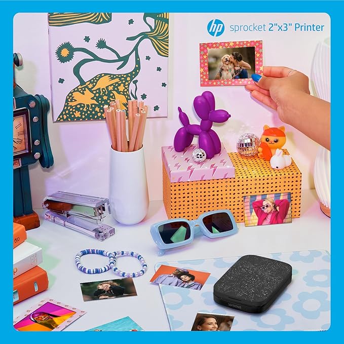 HP Sprocket Portable 2x3 Inch Instant Photo Printer (Black Noir) Print Pictures on Zink Sticky-Backed Paper From Your iOS & Android Device