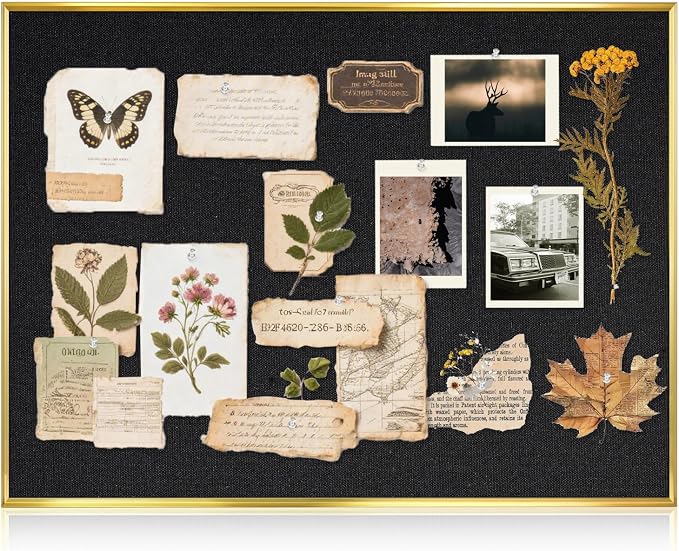 Linen Bulletin Board, 36"x24" Decorative Fabric Pin Board Vision Board | Gold Aluminum Frame, Upgraded Black Canvas Surface, Wall Mounted, for Home Office Bedroom Dorm Wall Decor
