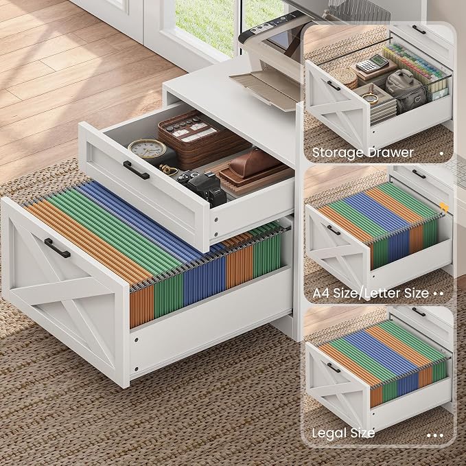 SEDETA Farmhouse L Shaped Office Desk with Drawers (White, l Shaped Desk with Double Hutch)