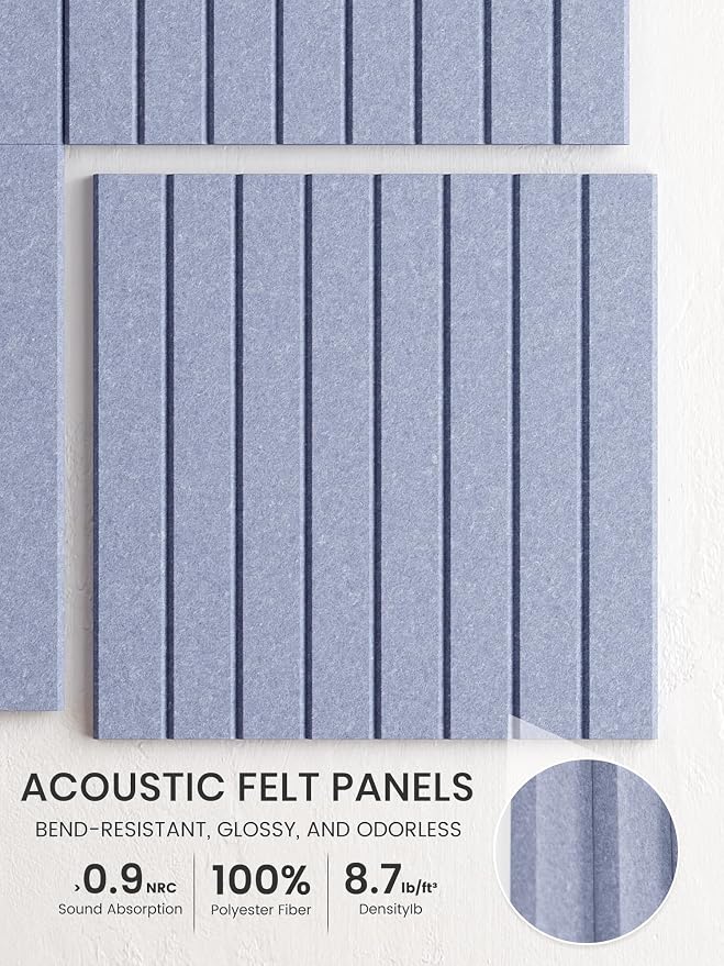 Bumusty 48"x 36" Large Felt Bulletin Board Tiles, Soft Periwinkle | 12-Pack Cork Board Alternative, Wall Decor, 30 Pushpins, 60 Adhesive Tabs, Vision Board, Office, Classroom, Home, Dorm