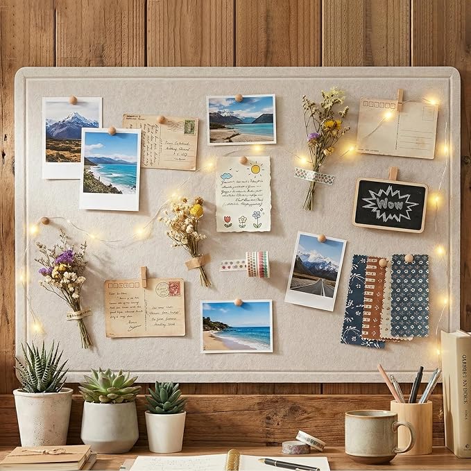 AKTOP Foldable Felt Bulletin Board for Wall, 48x36 inches, Latte | Large Cork Board Alternative with 25 Pushpins, Decorative Photo Display Board Pin Board 4x3, For Home, Office & School