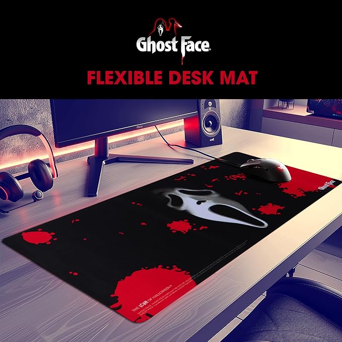 Ghost Face Large Gaming Mouse Pad 31"x15" XL Computer Desk Mat, Anime | Ghost Face anime gaming mouse pad, Oversized 31x15in smooth fabric top, stitched edges, non-slip rubber base.