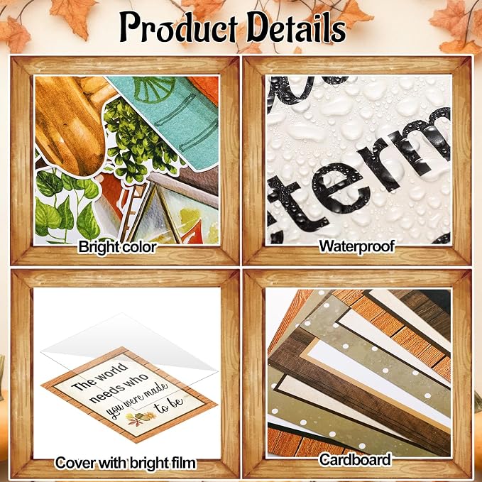 Qilery Bookshelf Bulletin Board Set, Motivational Words of Wisdom Cutouts | Rustic Boho Library Reading Nook Wall Posters, Inspirational Teacher Supplies for Back to School Classroom Decor