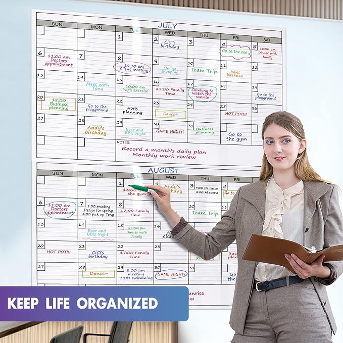 Large Dry Erase Board Calendar for Wall,Jumbo 2 Month Whiteboard 38 x 50 in | Extra Large Giant Huge Two Monthly Laminated Erasable Schedule,Big Oversized 60 Days Reusable Vetical Blank Poster for Family