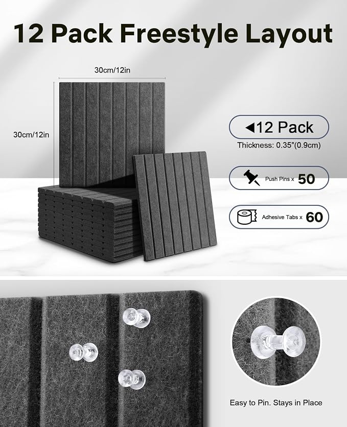 48" x 36" Large Cork Bulletin Board Tiles, Peel and Stick Felt Wall Panels for Vision, Message Center, Picture and Prayer Board for Office, Dorm, Room and Desk Decor(Charcoal Gray)