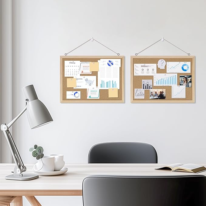 Cork Board Bulletin Board 2 Pack,11X15 Cork Board for Office with Pin Oak Wood Boards,Hanging Corkboards for Office Home School Message Board or Vision Board Decoration