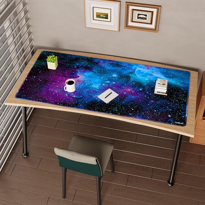 Mydours 63 x 32 inch Gaming Mouse Pad Extra Large Full Desk Pad Universe | Large XXL nonslip Desks Pad, Smooth Fabric & Rubber Mouse Mat, blotter matt Extended Desk Mat for Gaming, Office and Working