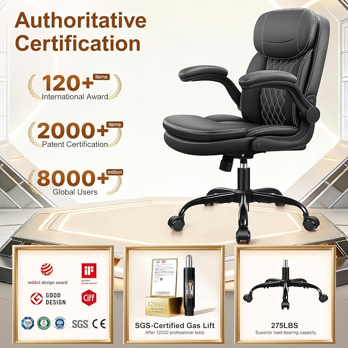 Leather Office Chair, Upgraded PU Computer Desk Chairs with Double-Layer Seat Cushion and Neckrest, 360°Swivel, Ergonomic Small Gaming Chair with Wheels Adjustable Armrests for Short People, 4 Pack