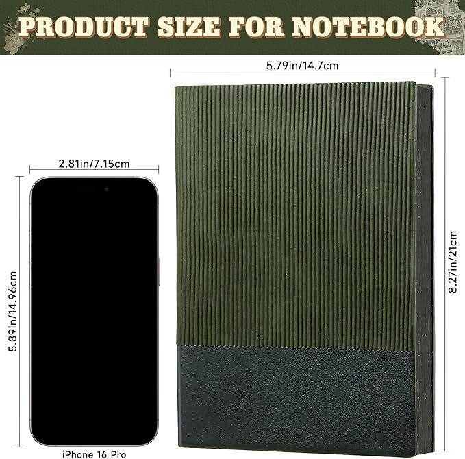 Lined Journal Notebook for Work College Ruled Note Book 5.8"x8.3"A5 PU Leather Daily Journaling 216 Pages for Women Men Writing Home School Supplies Business (Dark Green)