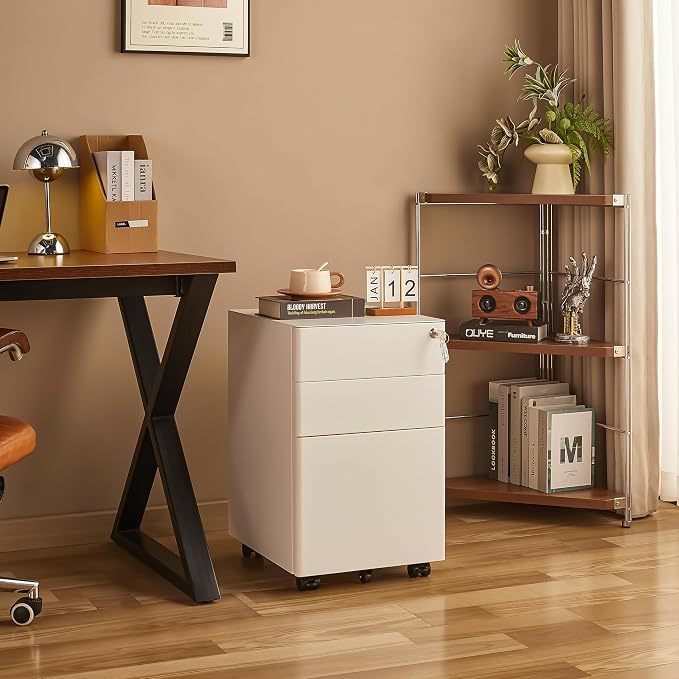 Approgreent Fully Assembled 3 Drawer File Cabinets for Home Office | Lockable Mobile Filing Cabinet with Anti-tipping Wheels, Fits A4, Letter & Legal Size Files & Folders, Matte White