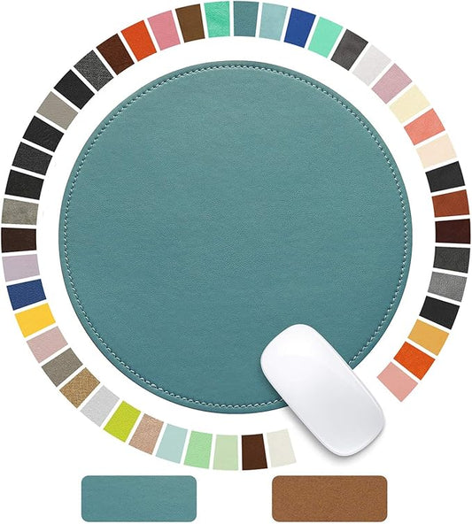 Mouse Pad，Round Mouse Pad，PU Mouse Pad，Leather Mouse Pad with Stitched Edge Micro-Fiber Base with Non-Slip Waterproof，Mouse Pad for Computers，Laptop，9 x 9 Inch (Ultramarine)