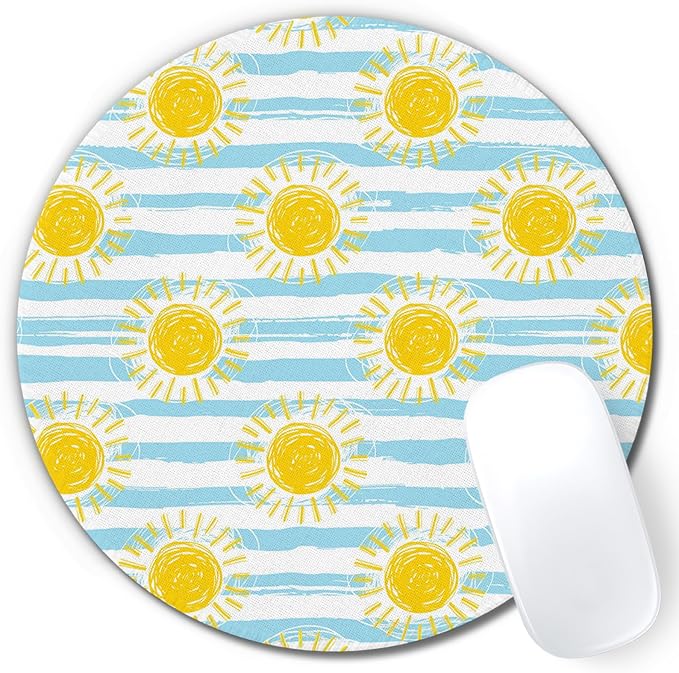 Ocean Beach Sunshine Blue and Yellow Round Mouse Pad 7.9x7.9in | Beach Desk Decor,Minimalist Sun Coastal Nautical Mousepad Mouse Mat for Computer Laptop Home Office Dorm Desk Accessories