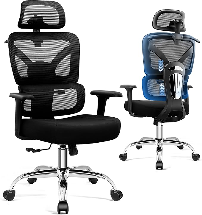 Ergonomic Office Desk Chair, High Back Mesh Office Chair with Adjustable Lumbar Support, 3D Headrest, Big and Tall Home Computer Desk Chairs Comfy for Work, Gaming, 300lbs, Black