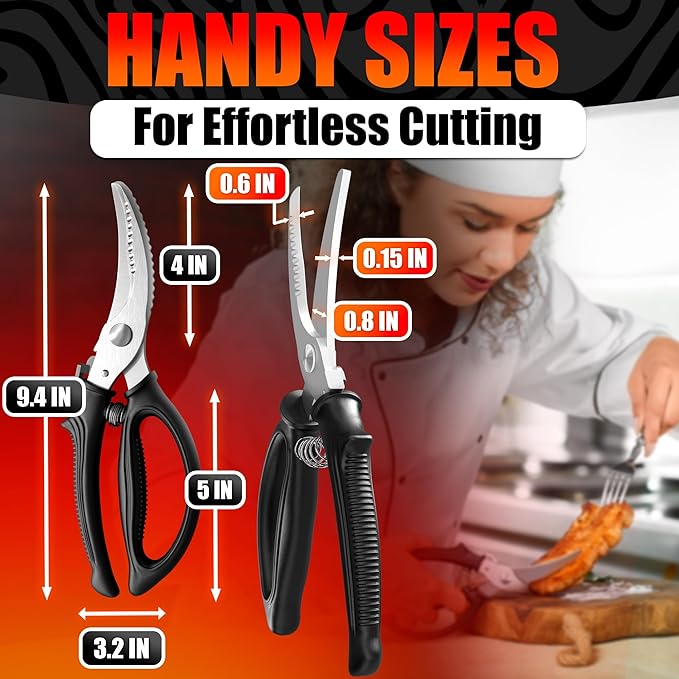 Poultry Shears Heavy Duty – Stainless Steel Chicken Shears with Spring Loaded Design, Non-Slip Serrated Edge & Safety Lock, Dishwasher Safe – Bone Cutting Scissors for Turkey, Poultry & Spatchcock