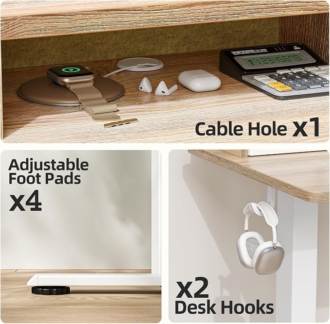 TIQLAB 48 * 24 inch Standing Desk with Two Drawers&Top Shelf, Maple | Smooth Height Adjustment, 2 Memory Presets, One-Touch Control, Stable Steel Frame, 176 lbs Capacity, Easy Assembly