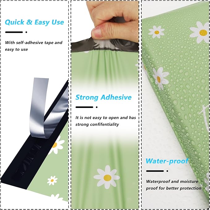 Thank You Poly Mailer 12x15.5 Inch 50 Pcs, Waterproof and Tear-Resistant Shipping Bags for Clothing, Cute Mailing Bags with Self-Seal, Chrysanthemum Printed Packaging Bags for Small Business