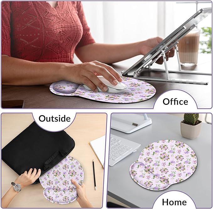 Ergonomic Mouse Pad with Wrist Rest, Small Mousepad with Non-Slip Rubber Base and Smooth Surface, Purple Mouse Pads for Desk, Office Desk Accessories