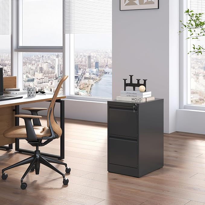 2 Drawer File Cabinet with Lock,Metal File Cabinet for Home Office | Black Vertical Filing Cabinets Heavy Duty Office Storage Cabinets for Letter/Legal/A4/F4 Size File, Assembly Required
