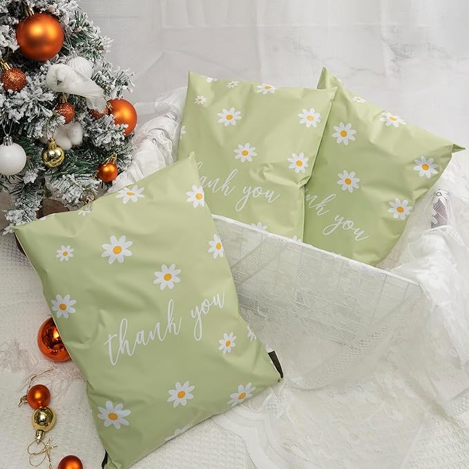 Thank You Poly Mailer 12x15.5 Inch 50 Pcs, Waterproof and Tear-Resistant Shipping Bags for Clothing, Cute Mailing Bags with Self-Seal, Chrysanthemum Printed Packaging Bags for Small Business
