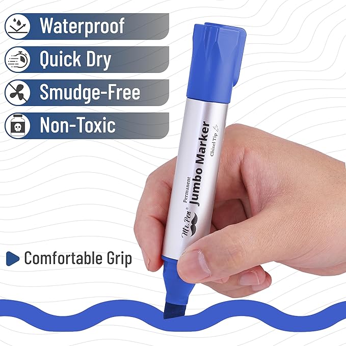 Mr. Pen- Jumbo Permanent Markers, 4 Pack, Blue, Chisel Tip, Large Color Set, Huge Poster Markers, Thick for Writing