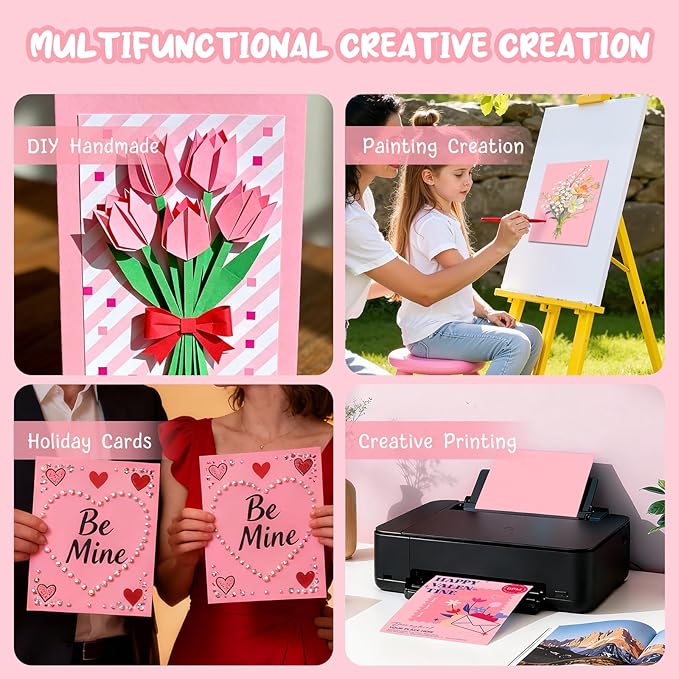 40 Sheets Pink Cardstock Paper 8.5 x 11, Pink Cardstock Printer Paper 8.5x11, Light Pink Card Stock Paper 8.5 x 11, 200 GSM Construction Paper for DIY Cards, Greeting Cards, Valentine's Day Cards