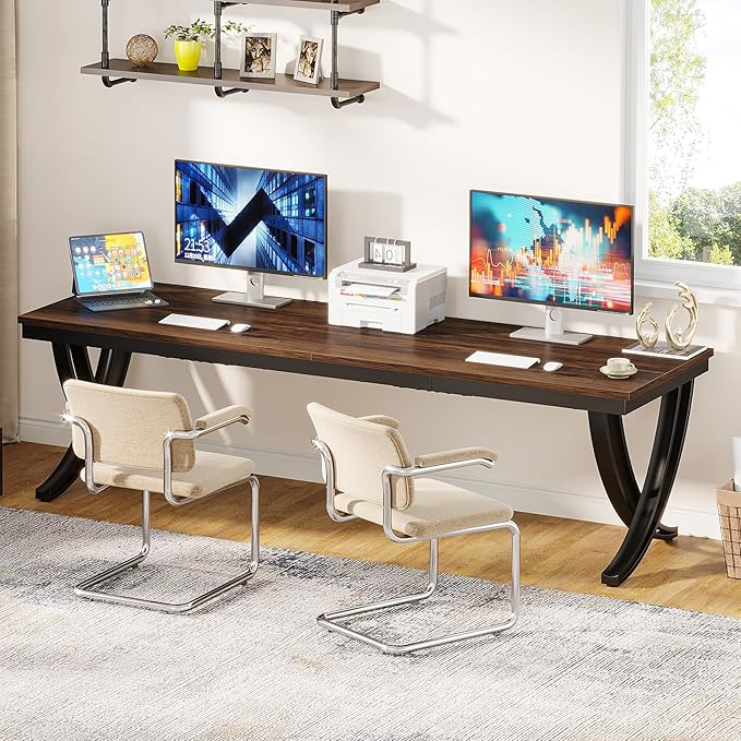 Tribesigns 2 Person Desk, 78 Inch Long Computer Desk, Two People Office Table with Stylish Legs, Double Workstation for Home Office (Rustic Brown)